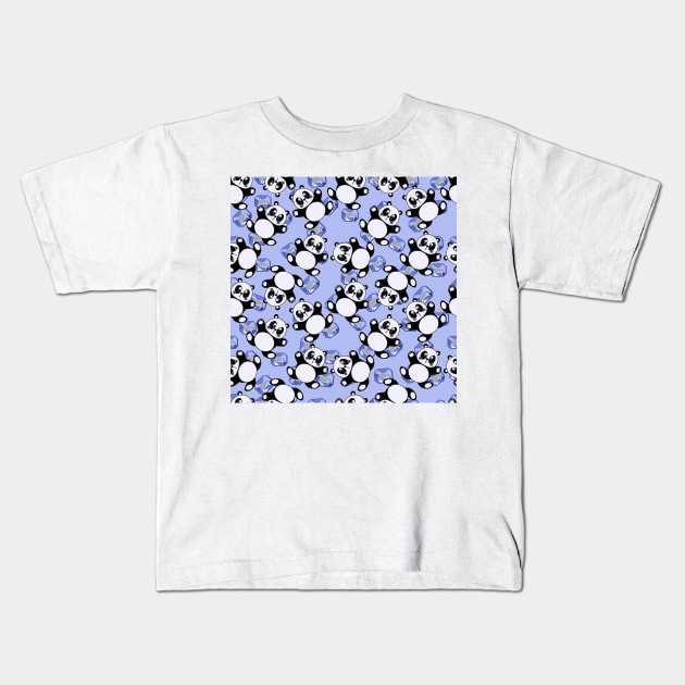 Cute Pandas And Blue Cristal Art Kids Pattern Seamless Kids T-Shirt by MichelMM